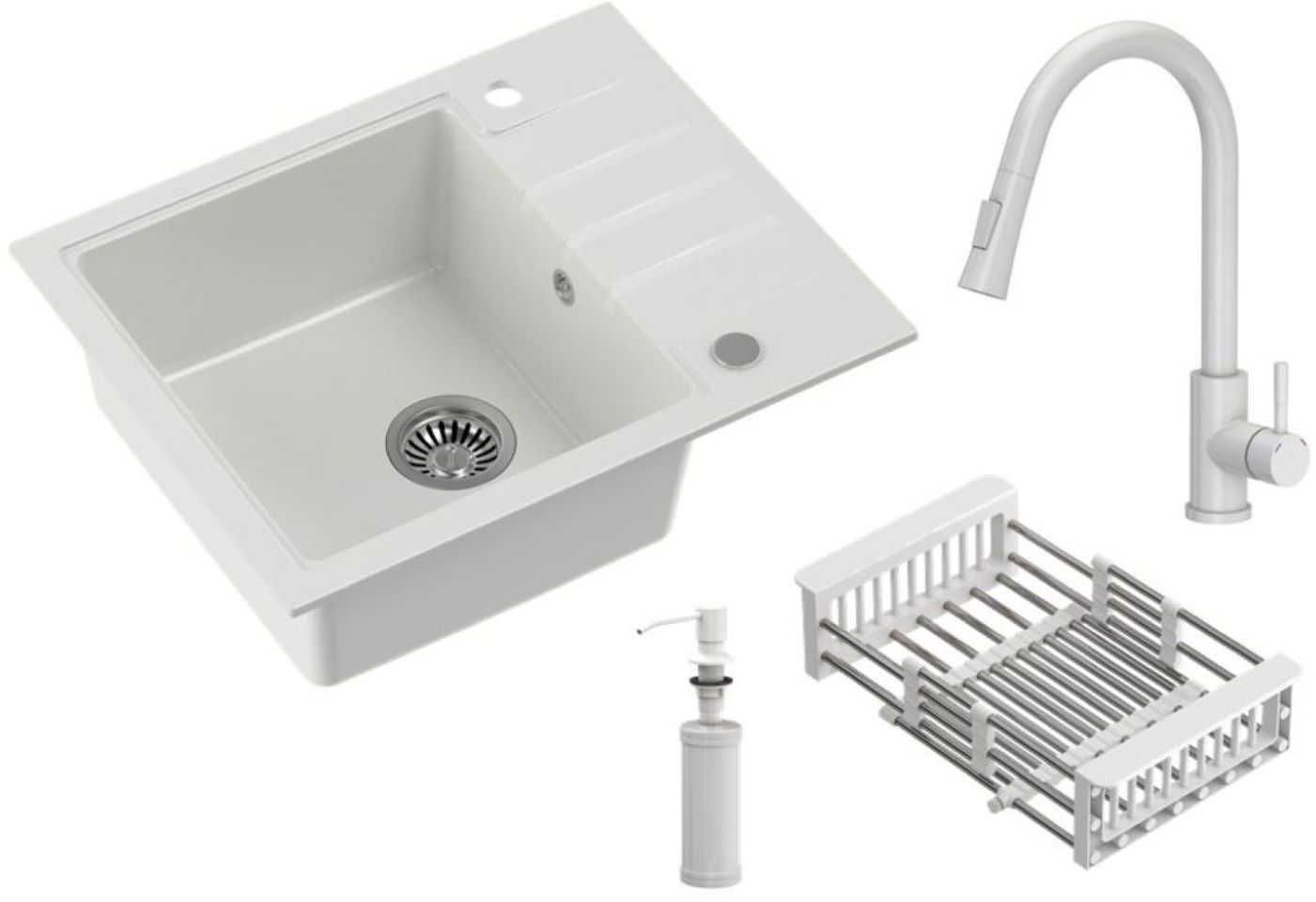 Quadron Comfort 116 zlewozmywak 62x50 cm z baterią i dozownikiem biały/biały HCQP6250BIK_3673500WHM