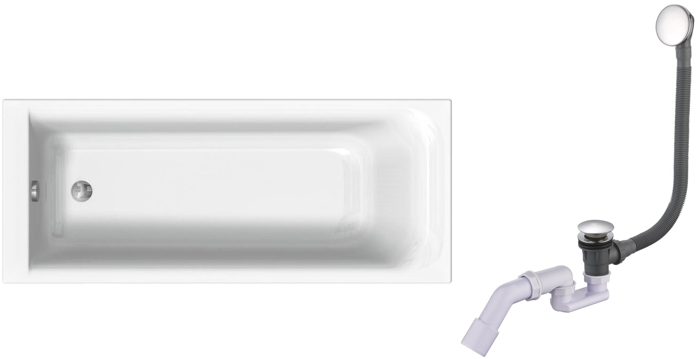 Zestaw Koło Rekord wanna prostokątna 160x70 cm z kompletem odpływowo-przepływowym Oltens Fusa (XWP1660000, 03002100) - Wysyłka w 24h