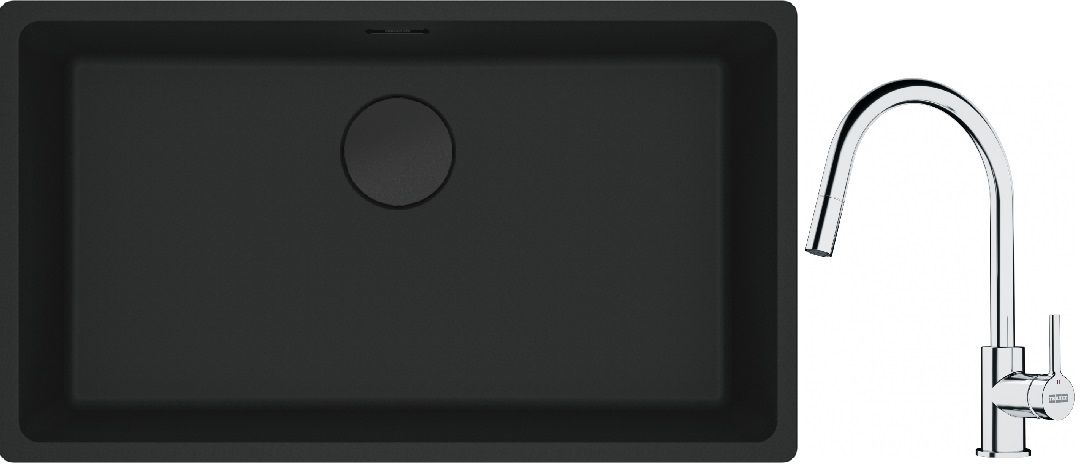Franke Maris MRG 110-72 zlewozmywak 72x40 cm Fragranite czarny mat z baterią kuchenną Lina chrom (1250697757, 1150693229) - Wysyłka w 24h