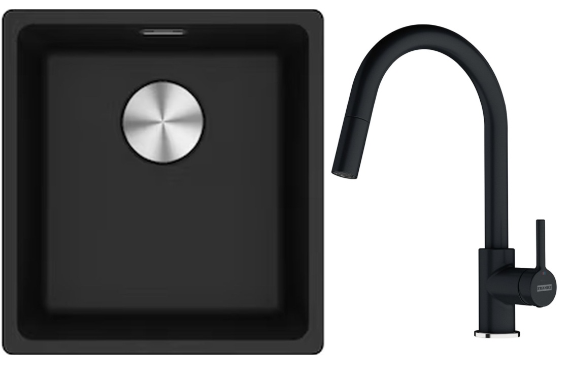 Franke Maris MRG 110-37 zlewozmywak 40x37 cm Fragranite z baterią kuchenną Lina onyx (1250687249, 1150626055)