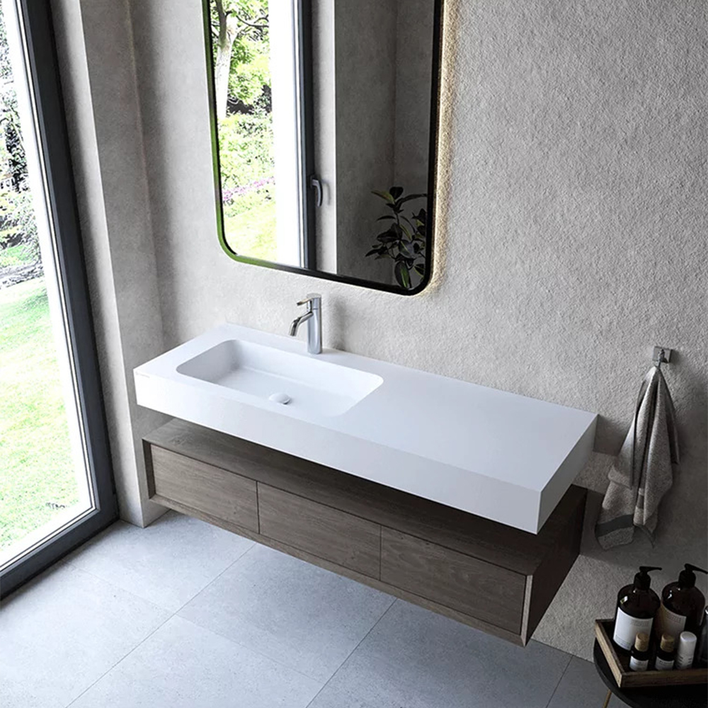 Cristalstone Linea Simpla umywalka 130x45 cm prostokątna ścienna-z blatem biała U1300-MBLOT