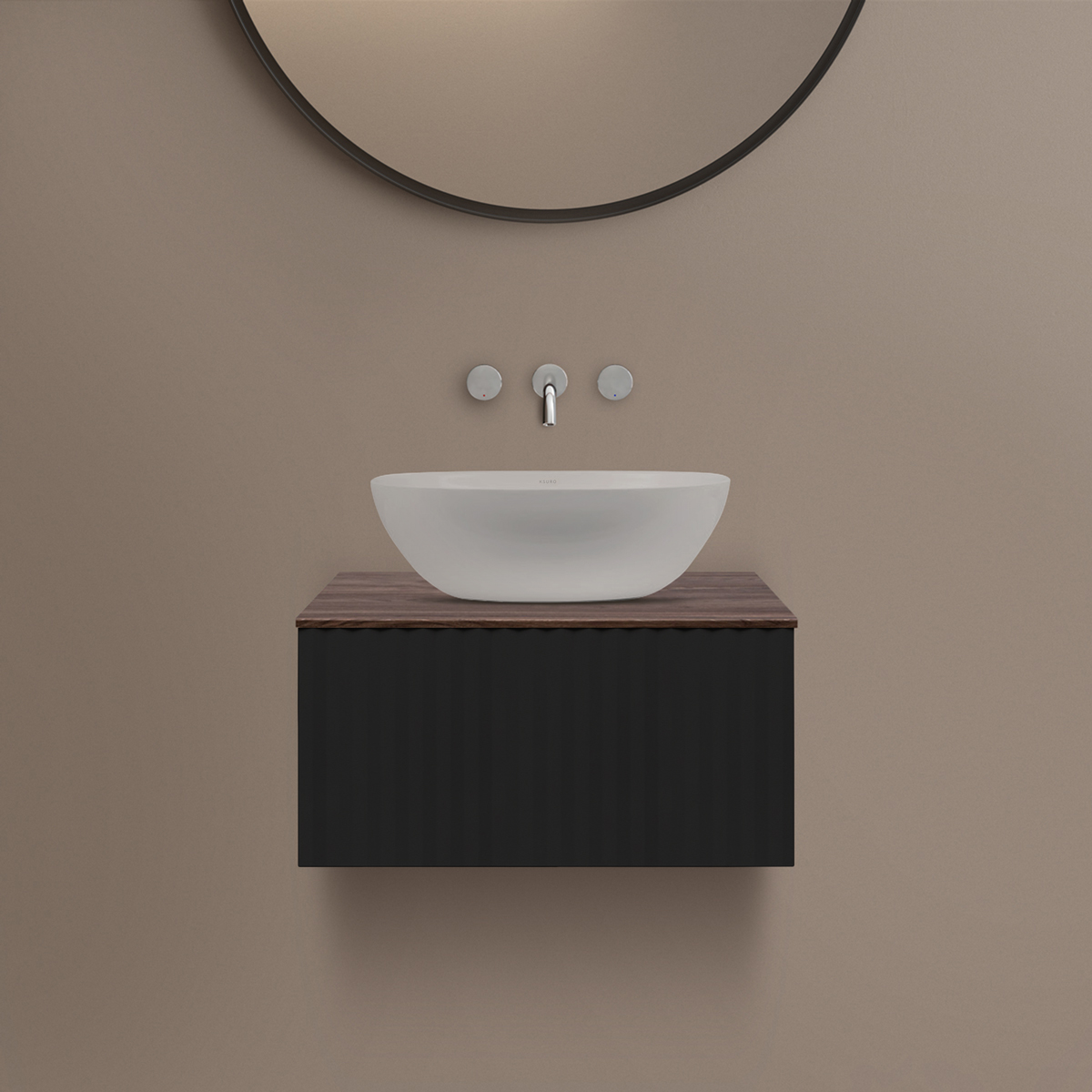 Ksuro 02 szafka 60 cm podumywalkowa wisząca z blatem czarny mat/orzech 58013030 - Wysyłka w 24h