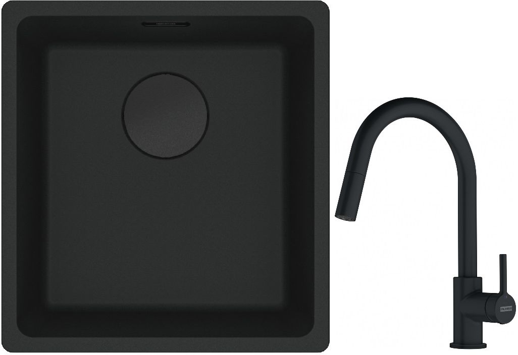Franke Maris MRG 110-37 zlewozmywak 40x37 cm Fragranit + czarny mat z baterią kuchenną Lina czarny mat (1250697760, 1150626053) - Wysyłka w 24h