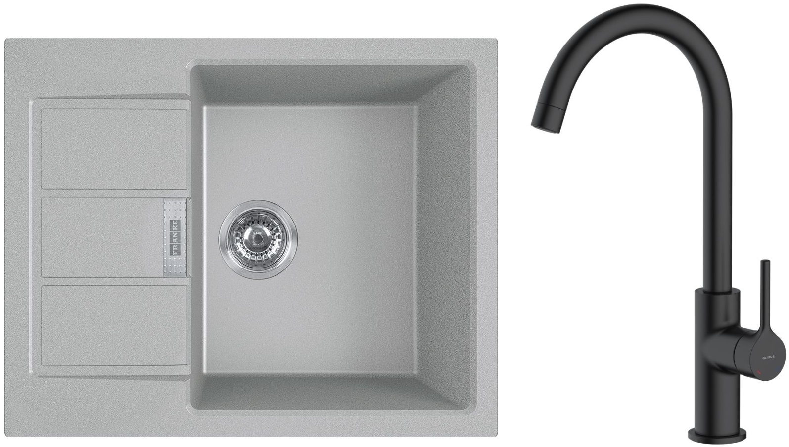 Zestaw Franke Sirius 2.0 S2D 611-62 zlewozmywak 62x50 cm z baterią kuchenną Oltens Skafta kamienny szary/czarny mat (1430618668, 35206300) - Wysyłka w
