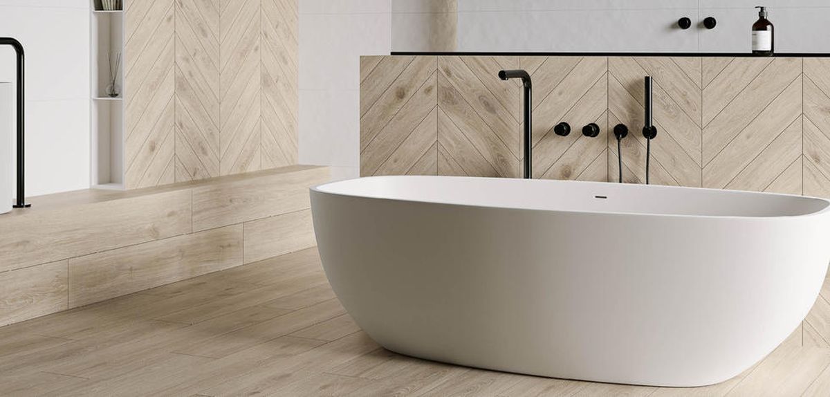 Paradyż Heartwood Crema Chevron płytka podłogowa 9,8x59,8 cm prawa