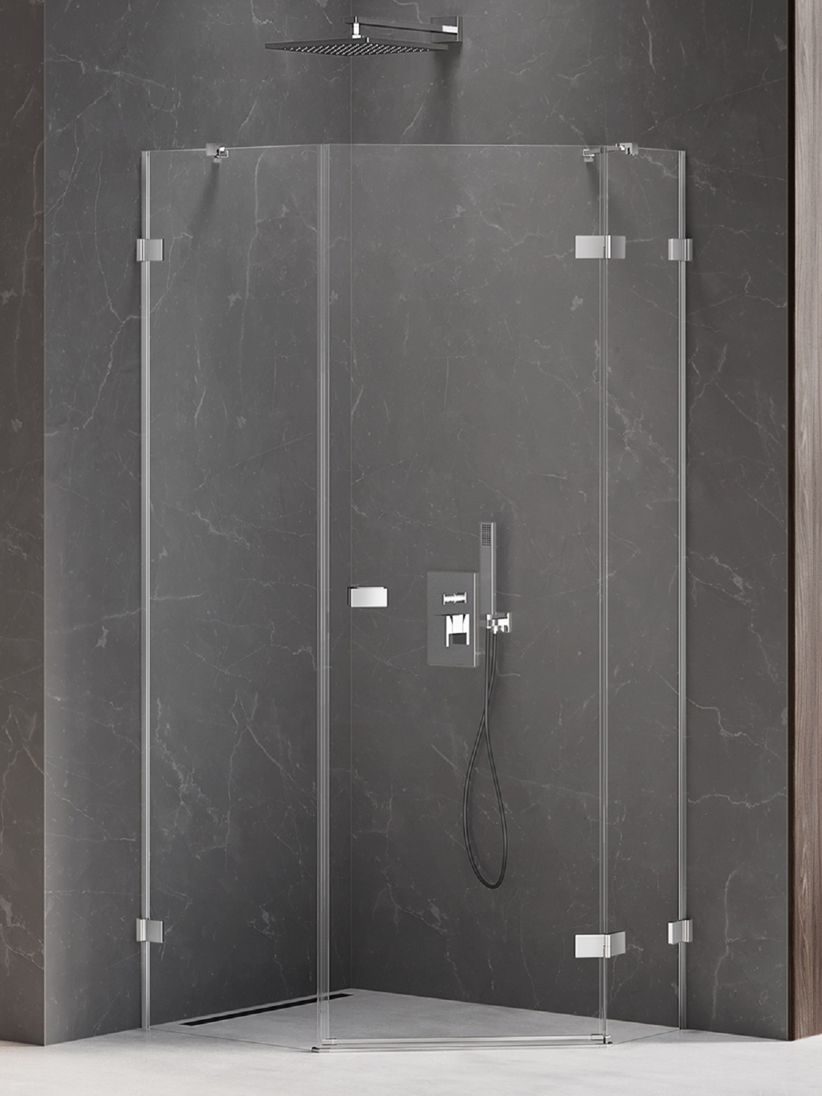 New Trendy Avexa kabina prysznicowa 100x80 cm pięciokątna prawa chrom/szkło przezroczyste EXK-3892