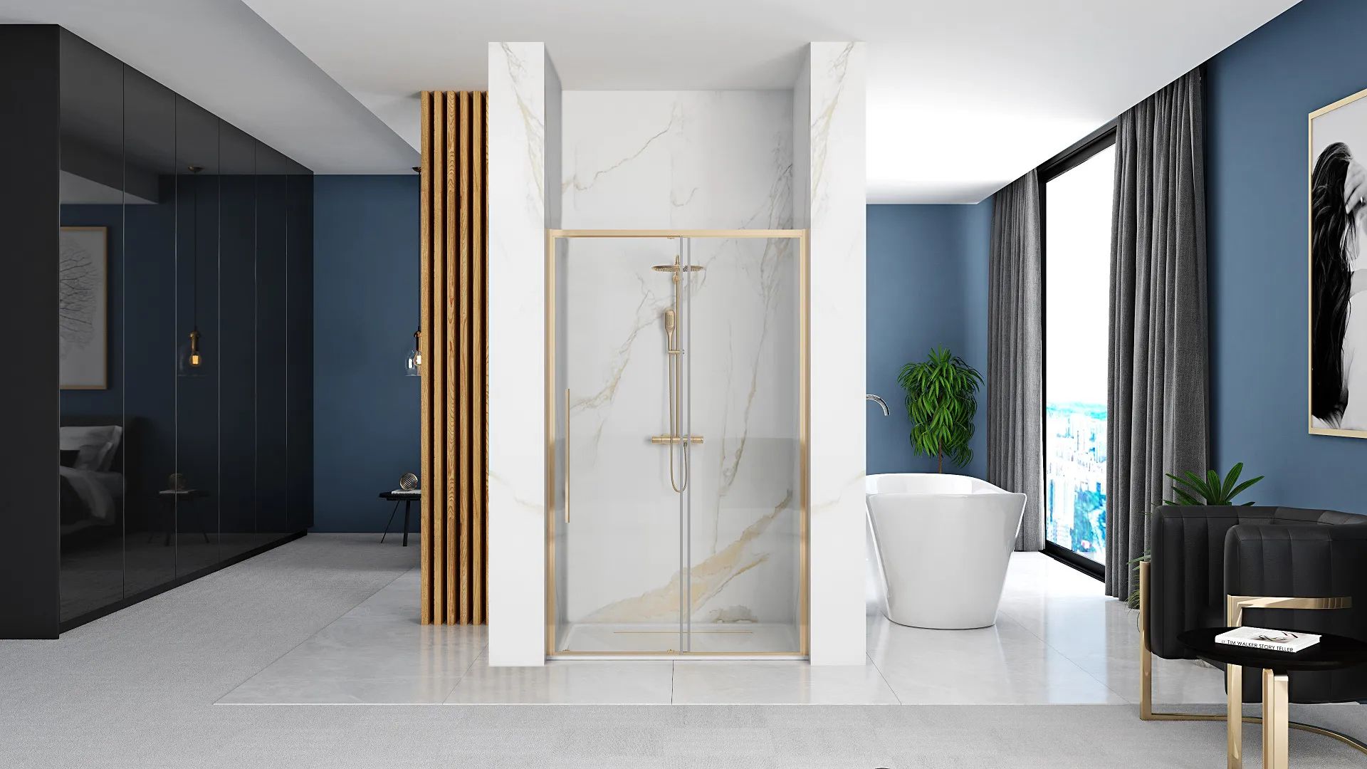 Rea Solar Gold drzwi prysznicowe 100 cm jasnozłoty/szkło przezroczyste REA-K6547