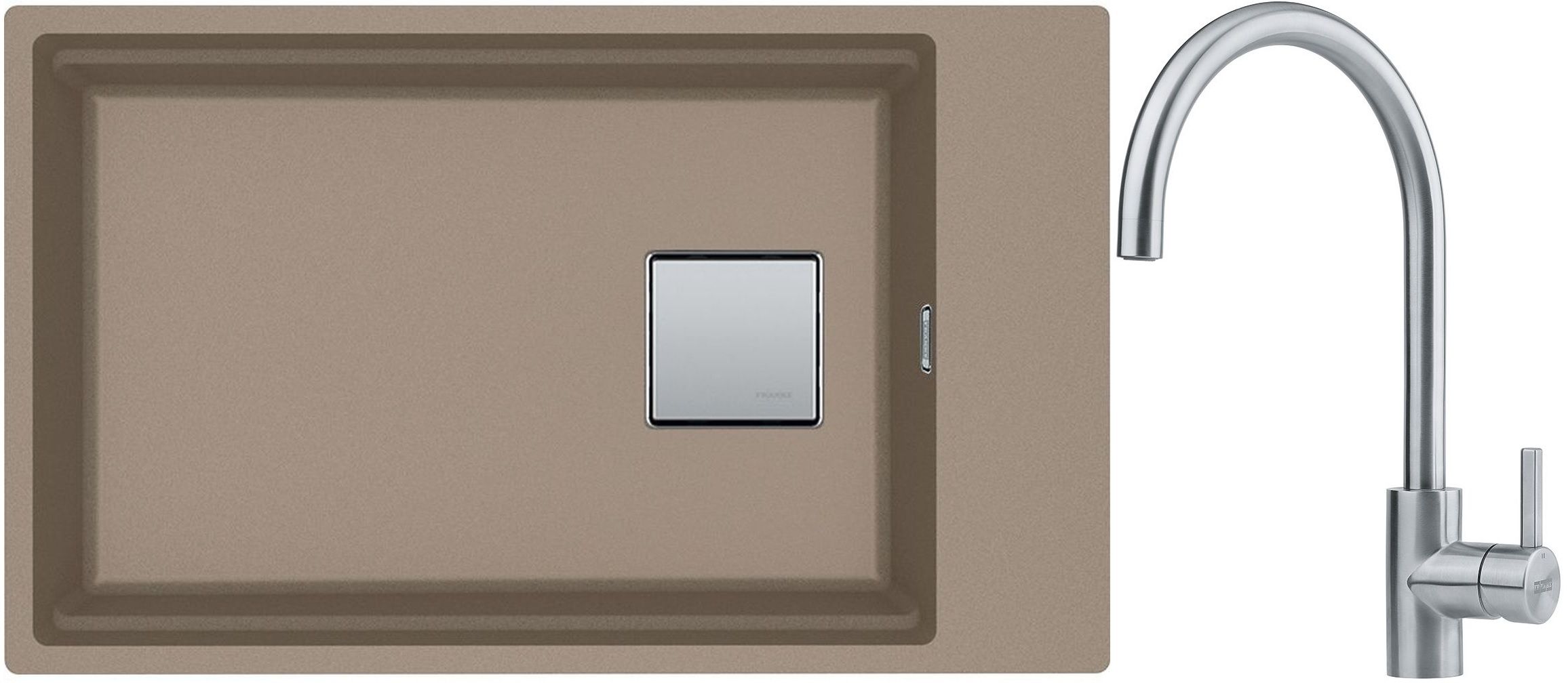 Franke Kanon KNG 110-62 zlewozmywak 62x42 cm Fragranite cappuccino z baterią kuchenną Eos Neo stal szlachetna (1250528621, 1150590044)