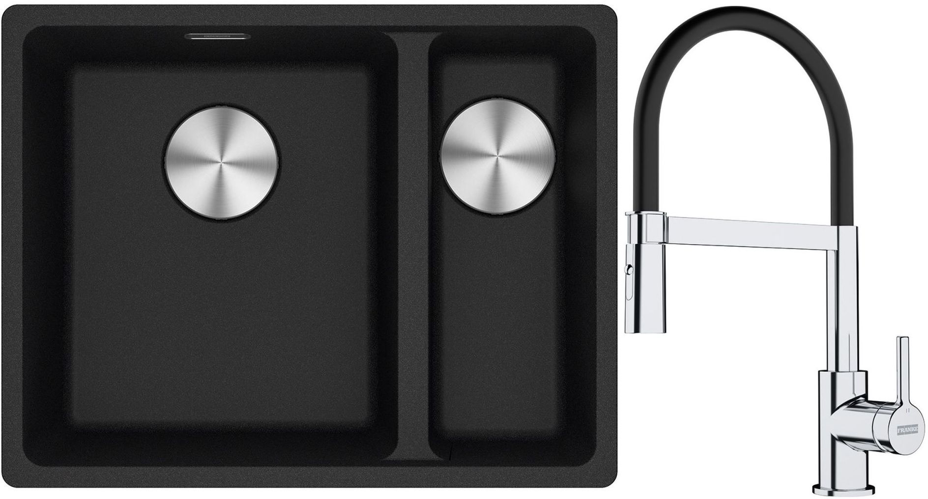Franke Maris MRG 160-34-15SBR zlewozmywak 52x40 cm Fragranite onyx z baterią kuchenną Lina chrom/czarny (1250687265, 1150626085)