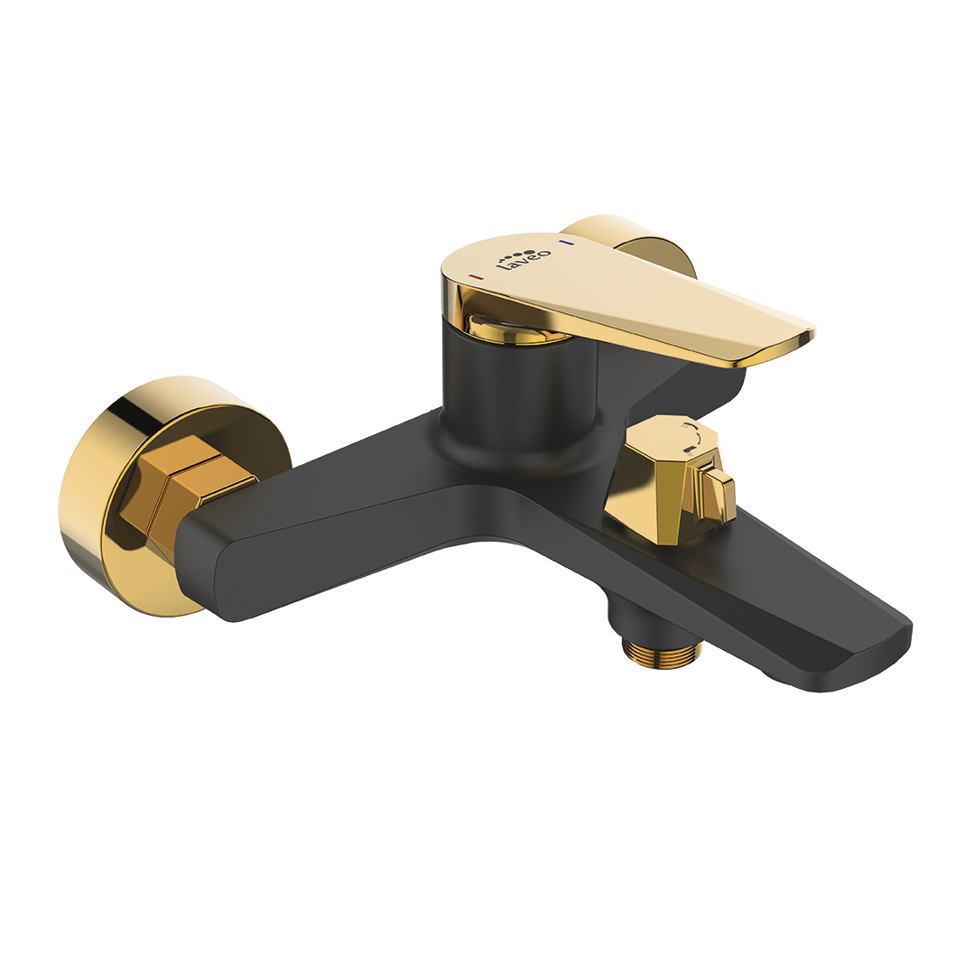 Laveo Rubio bateria wannowo-prysznicowa ścienna czarny/złoty BVR710G - Wysyłka w 24h