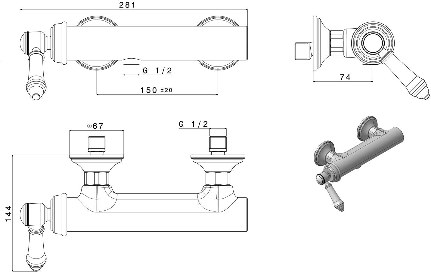 Sapho Vienna bateria prysznicowa ścienna chrom VO011