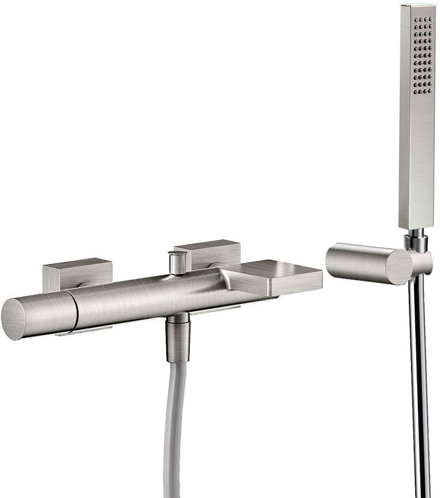 Tres Project bateria wannowo-prysznicowa ścienna z kaskadą stal 211.170.01.AC