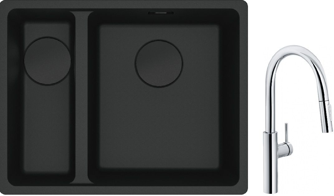 Franke Maris MRG 160-34-15SBL zlewozmywak 52x40 cm Fragranite czarny mat z baterią kuchenną Pescara L Slide-In chrom (1250697756, ... - Wysyłka w 24h