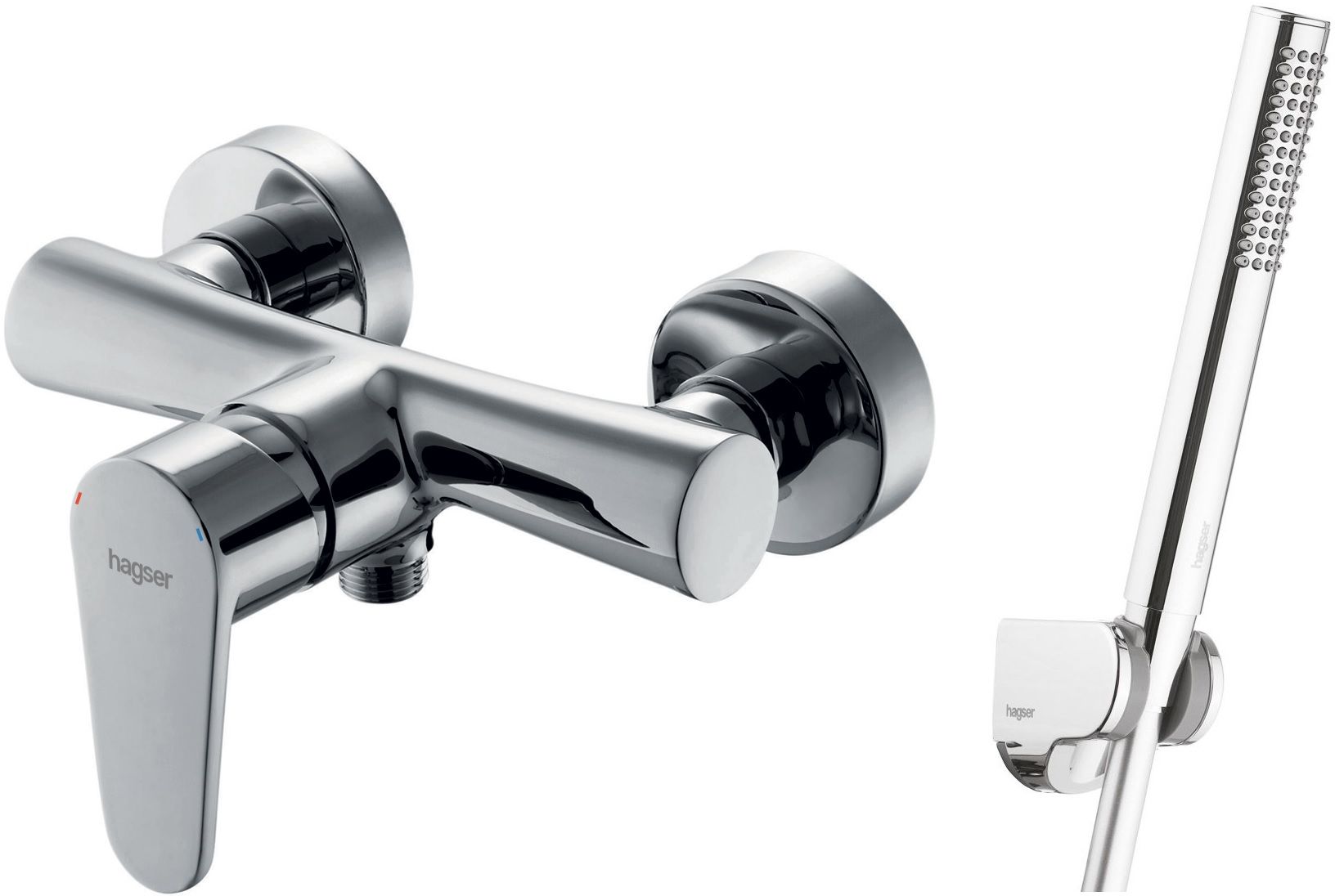Zestaw Hagser Della bateria prysznicowa ścienna z kompletem natryskowym Mia Birgit chrom HGR71000036