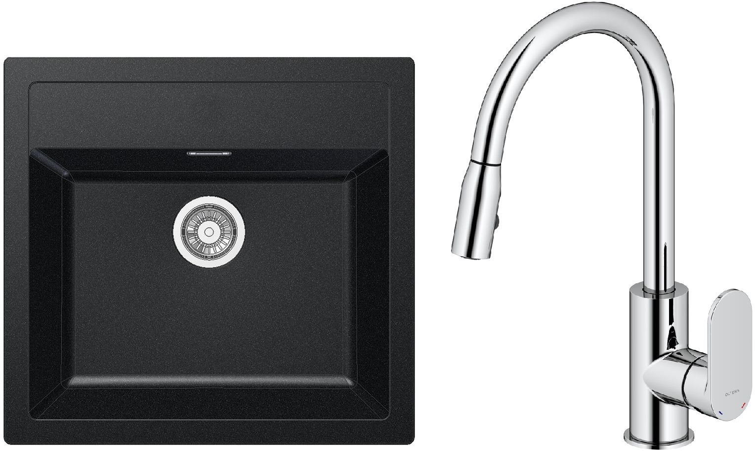 Zestaw Franke Sirius SID 610 zlewozmywak 56x53 cm z baterią kuchenną Oltens Lista onyx/chrom (1140205049, 35202100) - Wysyłka w 24h