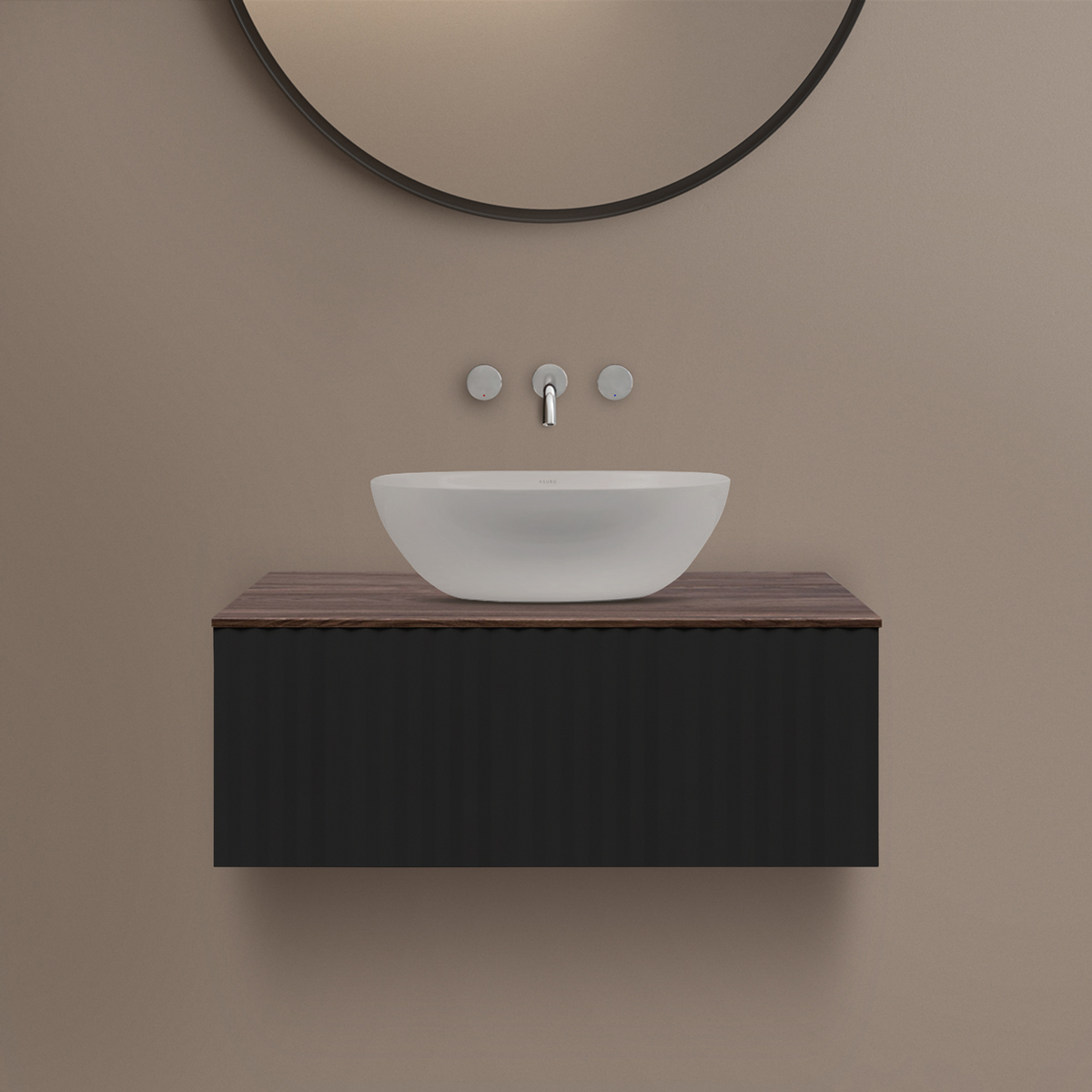 Ksuro 02 szafka 80 cm podumywalkowa wisząca z blatem czarny mat/orzech 58014030 - Wysyłka w 24h