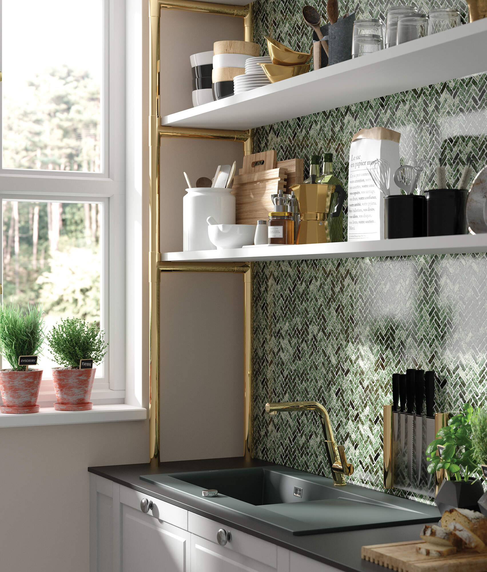 Deante Silia bateria kuchenna stojąca złota BQSZ73M