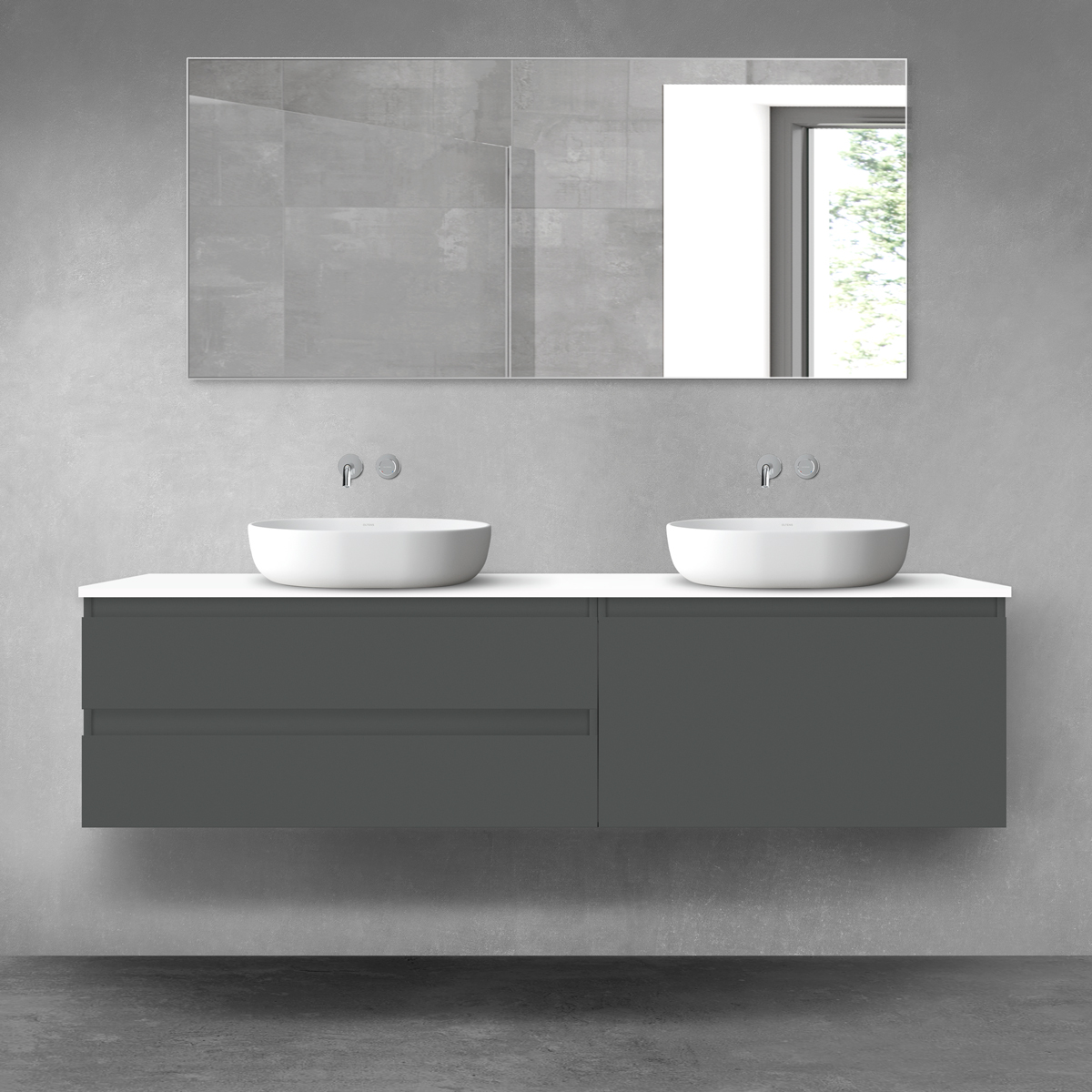 Oltens Vernal zestaw mebli łazienkowych 180 cm z blatem grafit mat/biały połysk 68576400 - Wysyłka w 24h