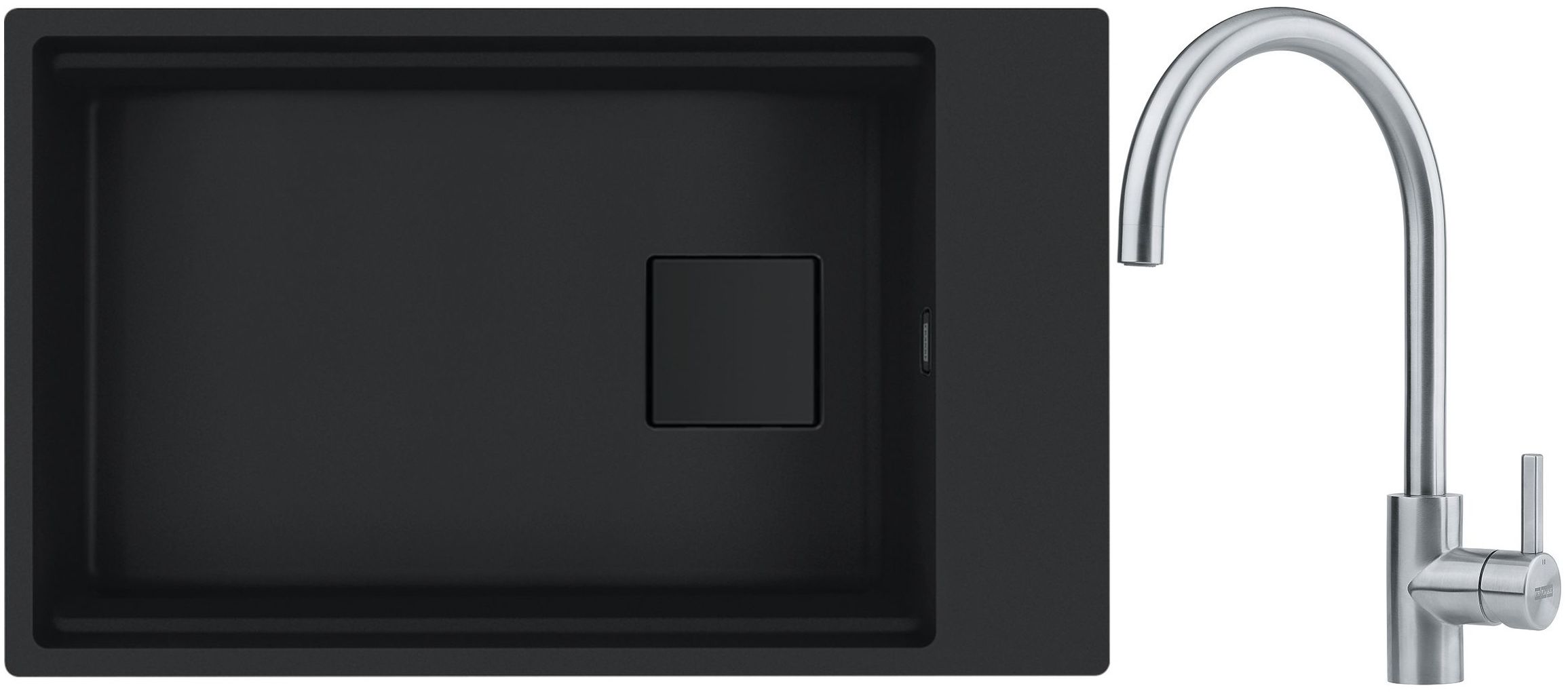 Franke Kanon KNG 110-62 zlewozmywak granitowy 76x46 cm czarny z baterią kuchenną Eos Neo stal szlachetna (1250721161, 1150590044)