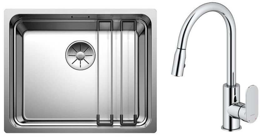 Zestaw Blanco Etagon 500-U zlewozmywak stalowy 54x44 cm z baterią kuchenną Oltens Lista stal polerowana/chrom (521841, 35202100) - Wysyłka w 24h