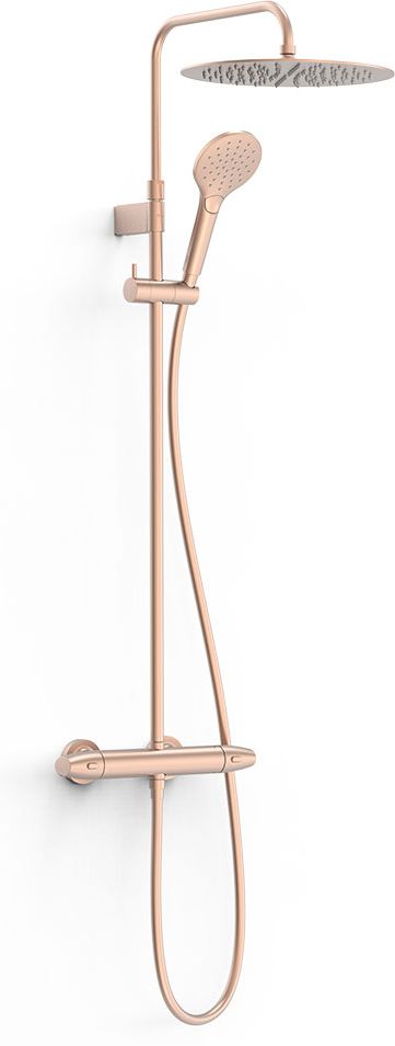 Tres Over-Wall zestaw prysznicowy ścienny termostatyczny z deszczownicą różowy złoty mat 19038705OPM