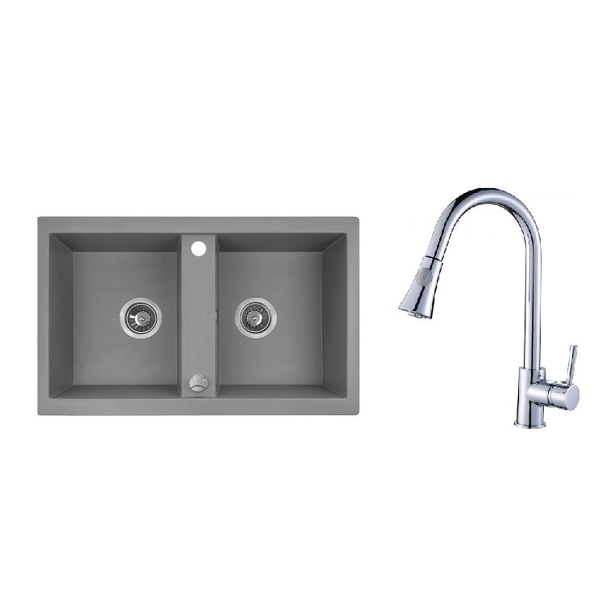 Zestaw Laveo Barbados zlewozmywak granitowy szary z baterią kuchenną Daru chrom (SBB520T, BLD069D)