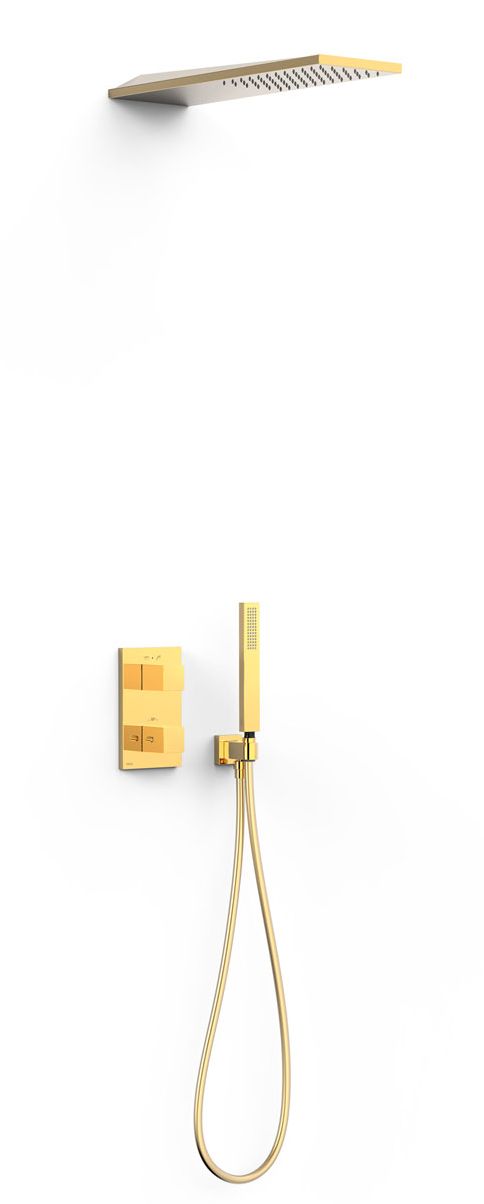 Tres Therm-Box zestaw prysznicowy podtynkowy termostatyczny z deszczownicą złoty połysk 24-K 20225055OR