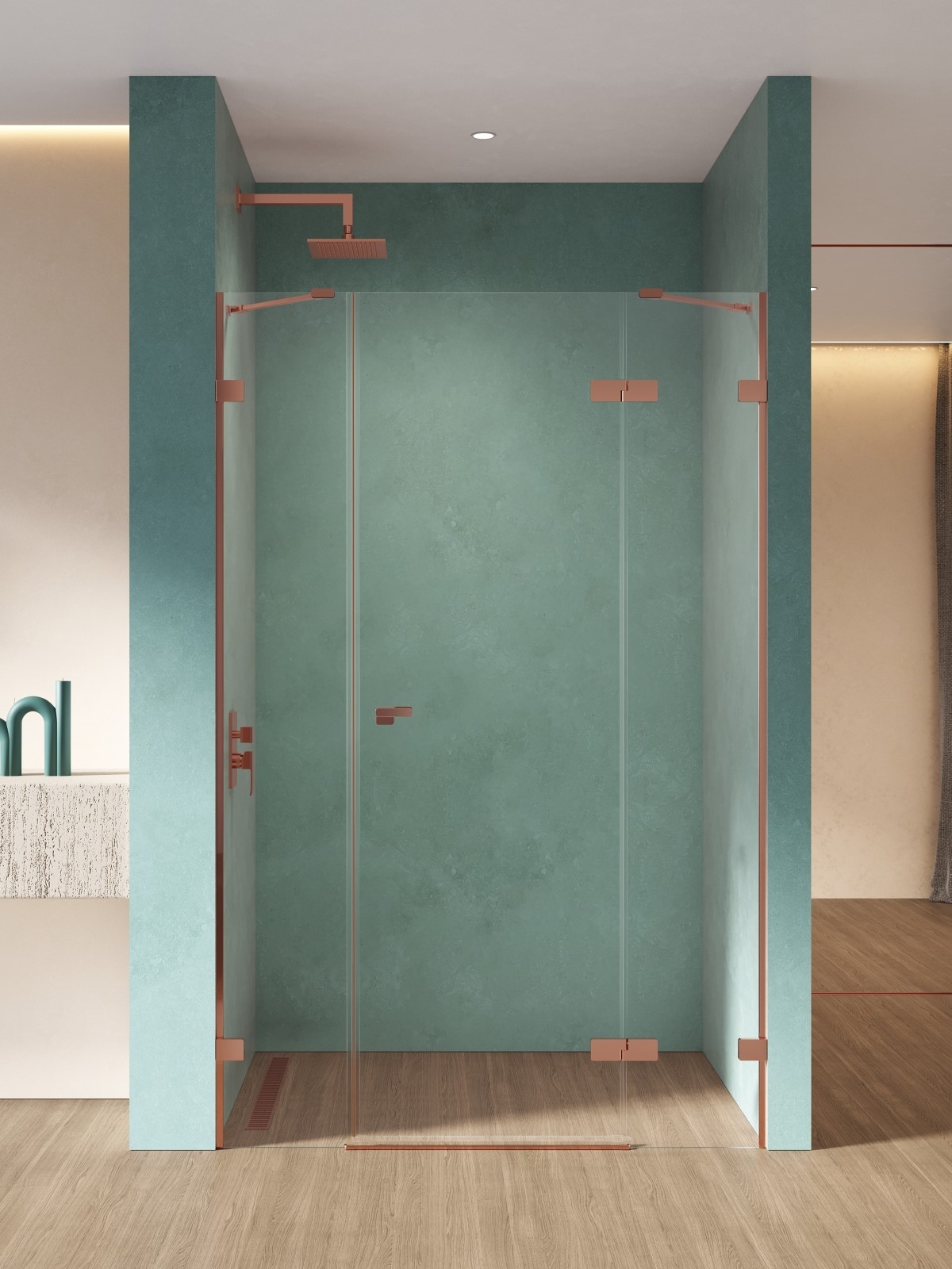 New Trendy Eventa Copper Shine drzwi prysznicowe 130 cm uchylne prawe miedź połysk/szkło przezroczyste EXK-6365