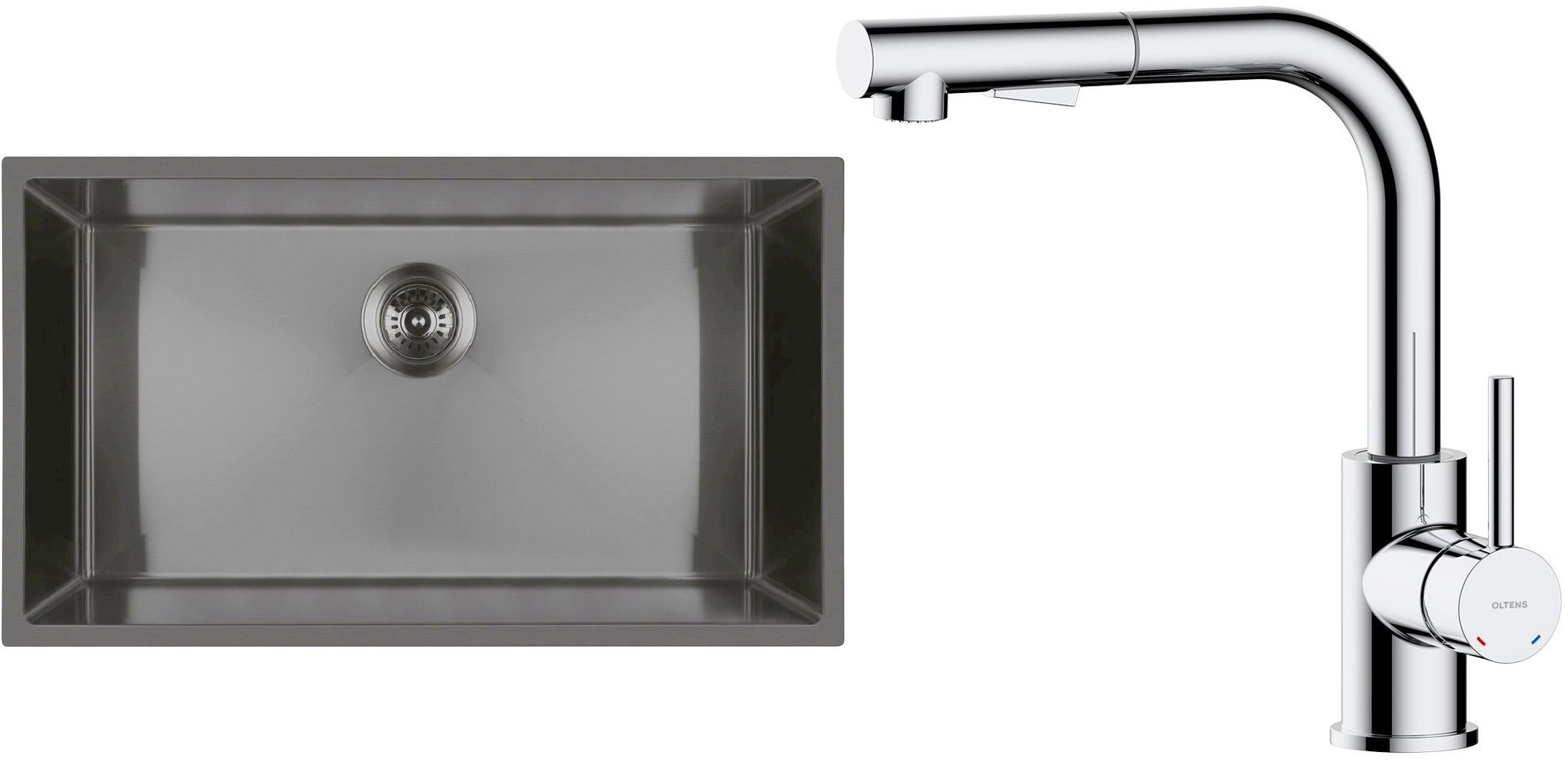 Zestaw Oltens Stalvask zlewozmywak stalowy 76x44 cm z baterią kuchenną Myvat czarny/chrom (71102300, 35205100) - Wysyłka w 24h