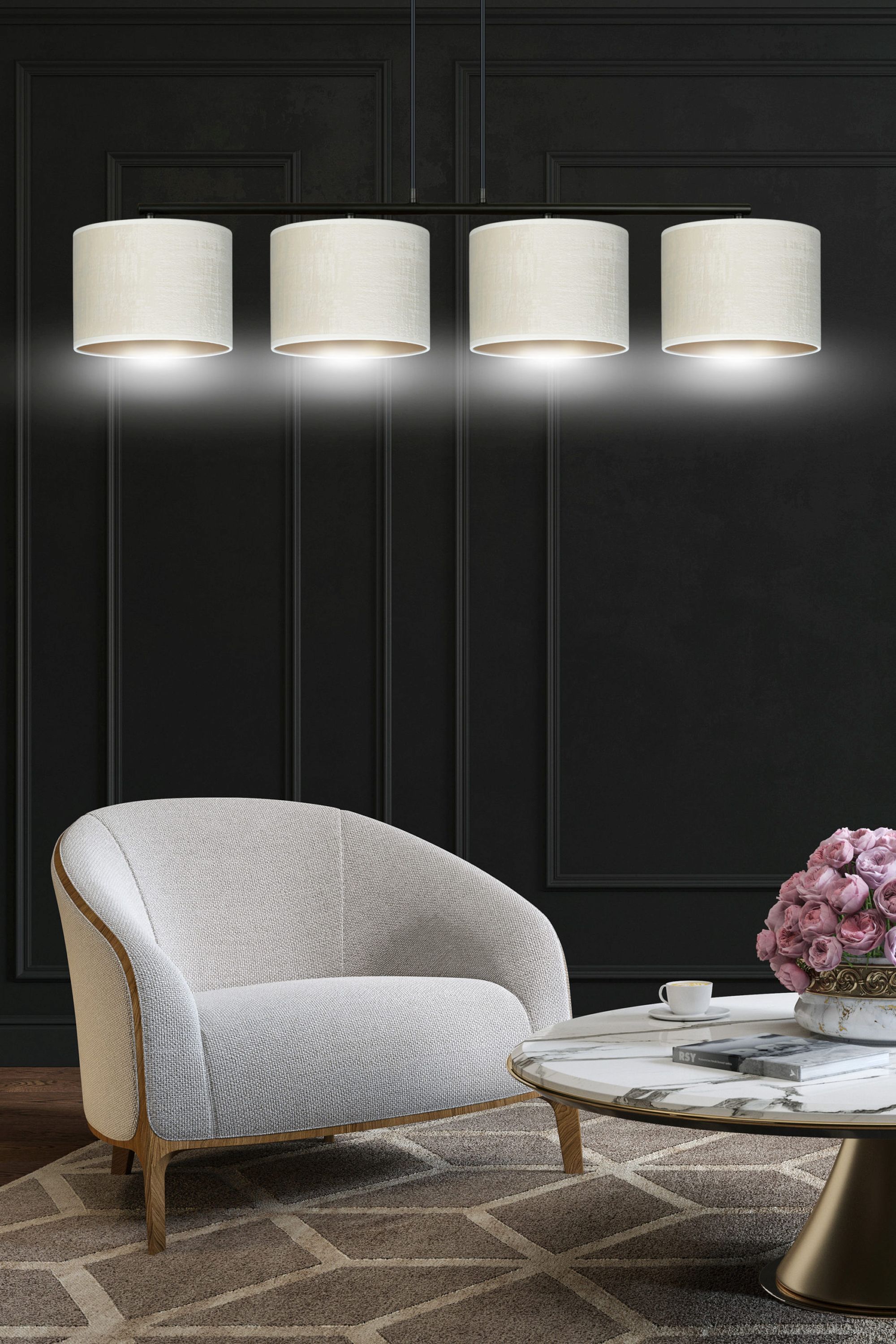 Emibig Hilde lampa wisząca 4x15 W biała-czarna-złota 1052/4