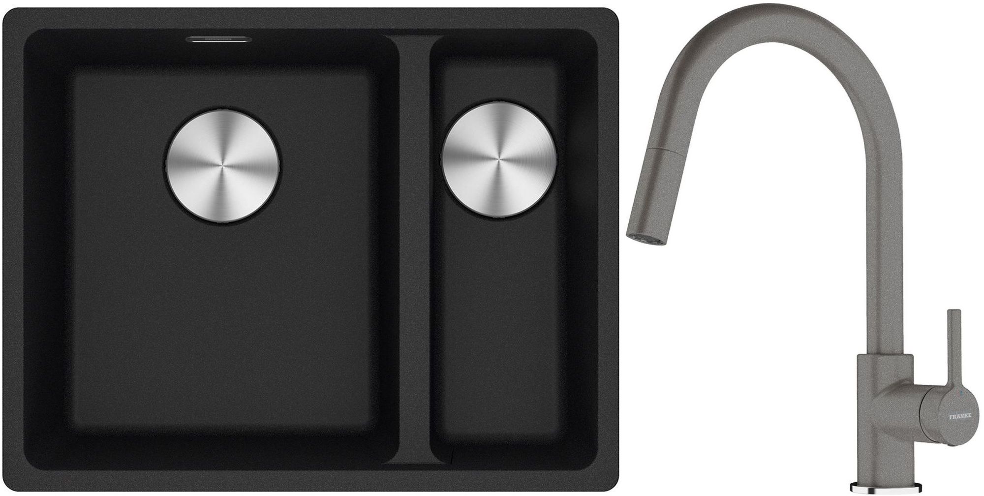 Franke Maris MRG 160-34-15SBR zlewozmywak 52x40 cm Fragranite onyx z baterią kuchenną Lina kamienny szary (1250687265, 1150626057)