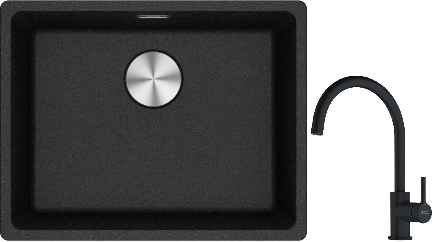 Franke Maris MRG 110-52 zlewozmywak 52x40 cm Fragranite onyx z baterią kuchenną Lina czarny mat (1250687253, 1150626019) - Wysyłka w 24h