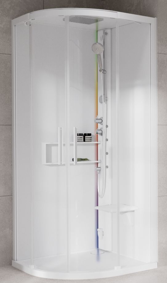 Novellini Glax 2 2.0 R kabina z hydromasażem 100x100 cm półokrągła parowa z brodzikiem total biała G22R100T5-1UU