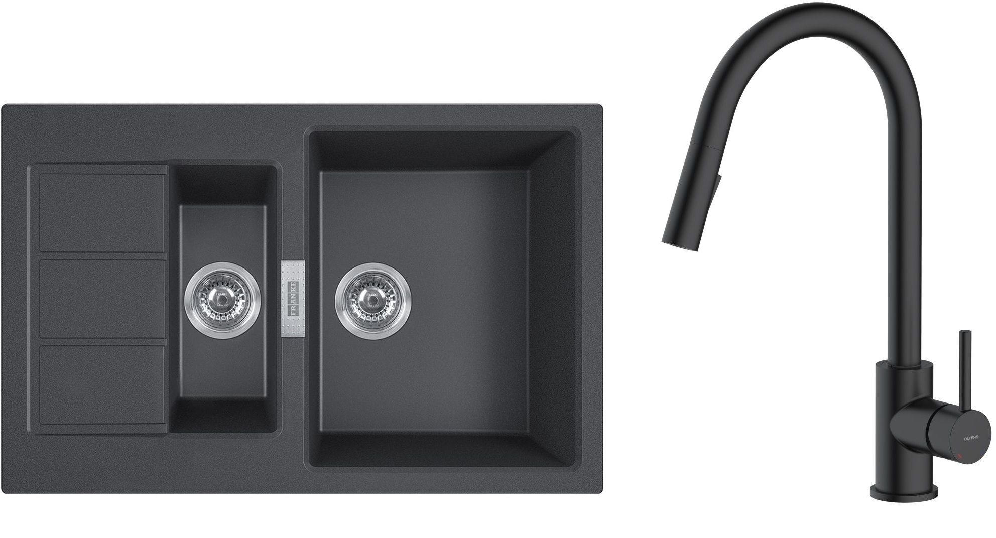 Zestaw Franke Sirius 2.0 S2D 651-78 zlewozmywak 78x50 cm z baterią kuchenną Oltens Litla onyx/czarny mat (1430618687, 35204300) - Wysyłka w 24h