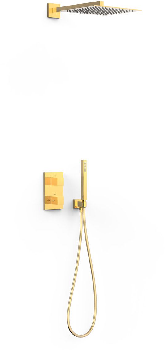 Tres Therm-Box zestaw prysznicowy podtynkowy termostatyczny z deszczownicą złoty 24-K 00625004OR