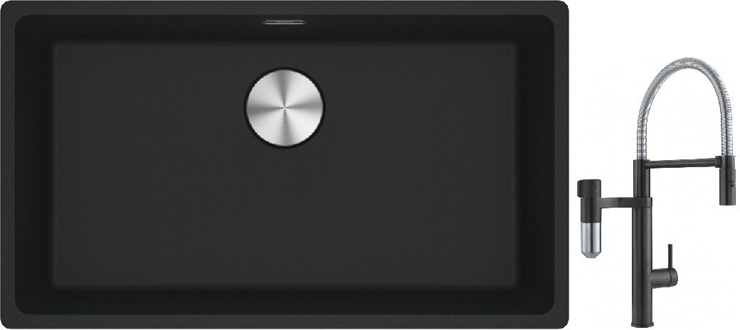 Franke Maris MRG 110-72 zlewozmywak 72x40 cm Fragranite czarny mat z baterią kuchenną Vital Semi-Pro czarny mat/stal (1250687260, ...
