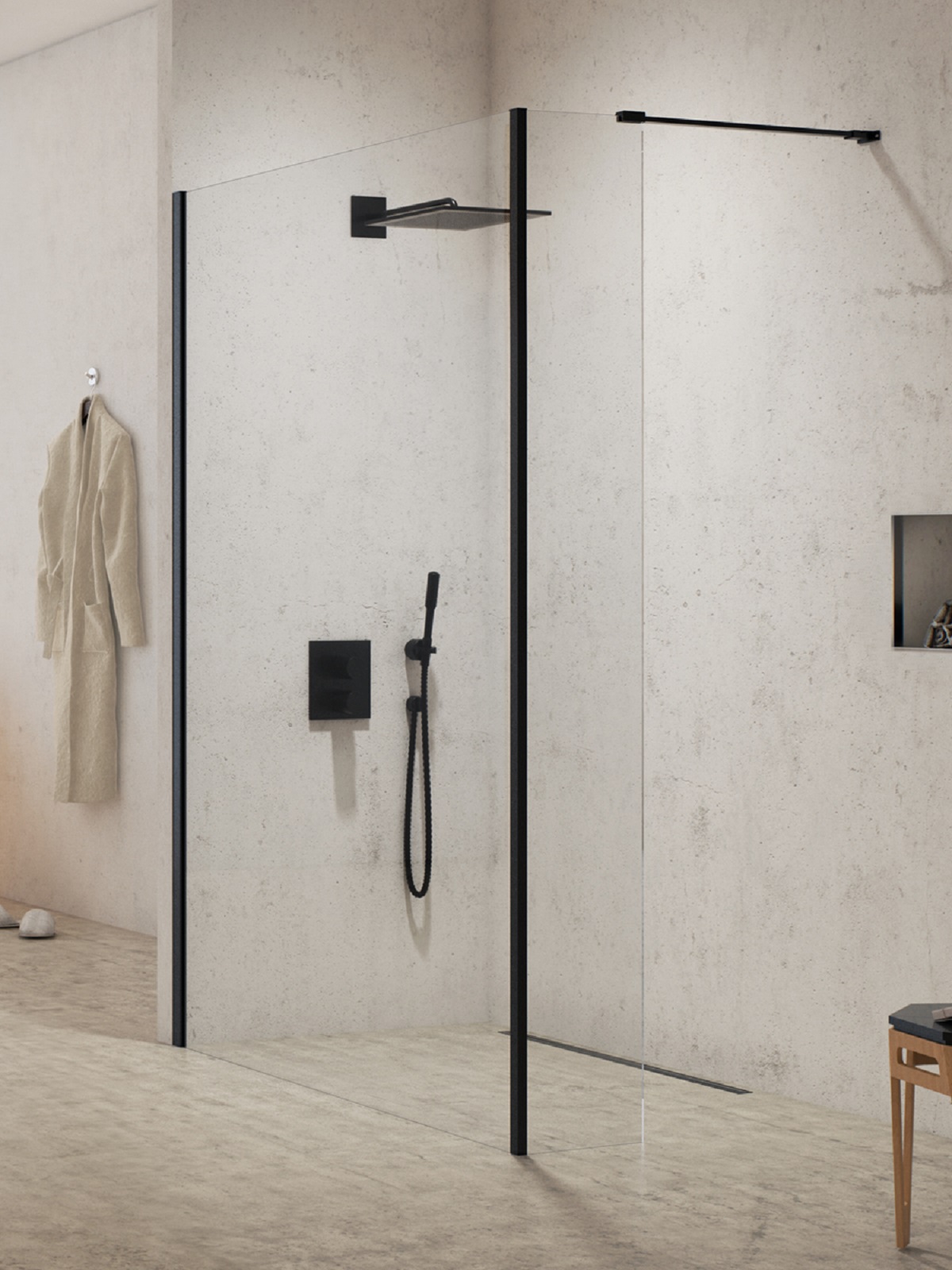 New Trendy New Modus Black ścianka prysznicowa walk-in 130 cm czarny mat/szkło przezroczyste EXK-5568