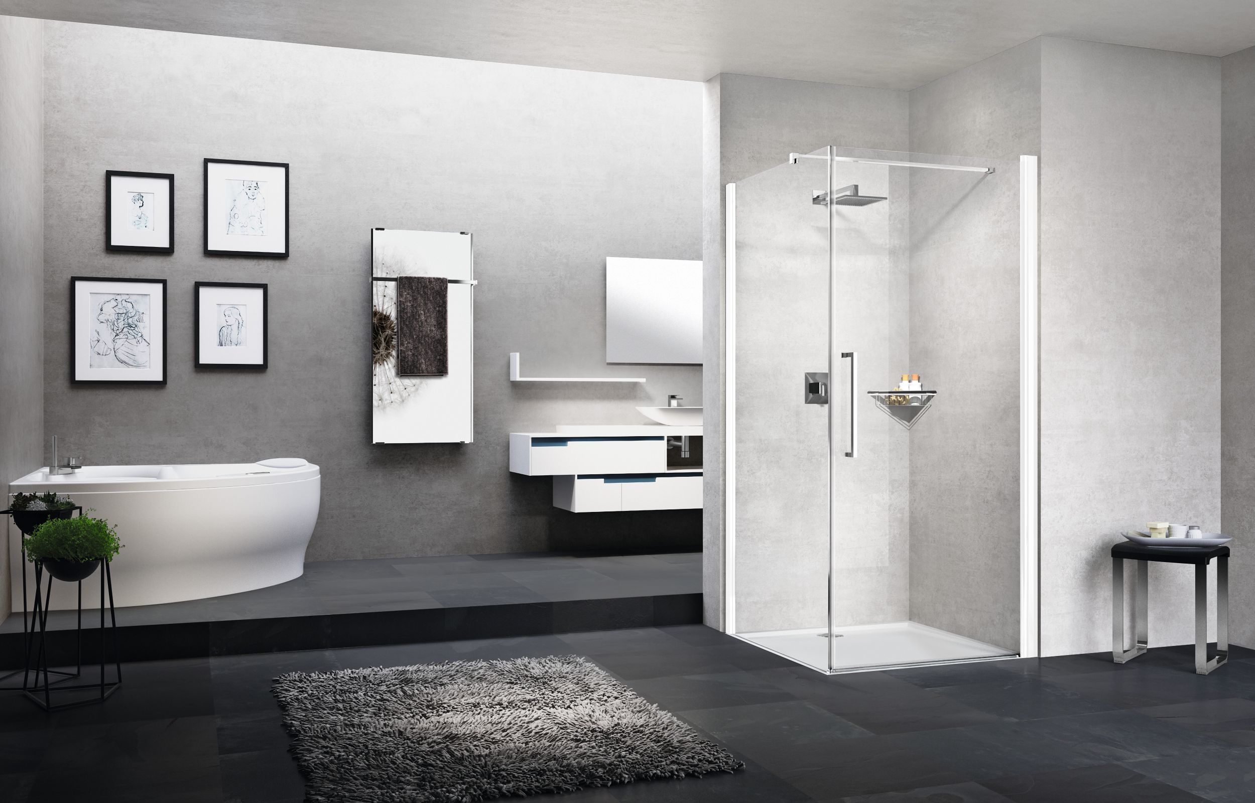 Novellini Young 2.0 G+F drzwi prysznicowe 89 cm biały mat/szkło przezroczyste Y2G89-1U