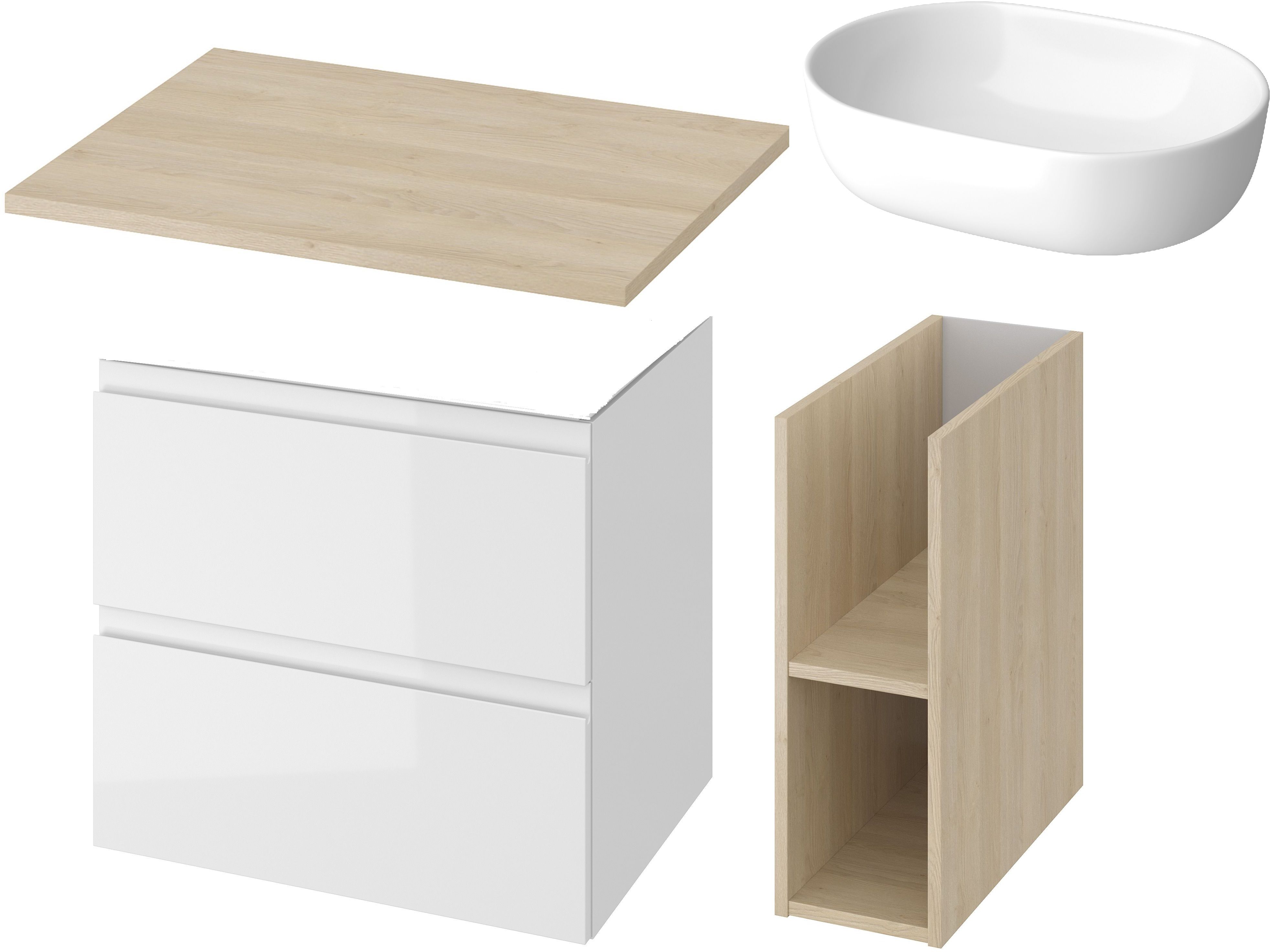 Zestaw Cersanit Moduo zestaw mebli łazienkowych 80 cm z umywalką biały/dąb (S590010DSM, S590023, K116020, K116049)