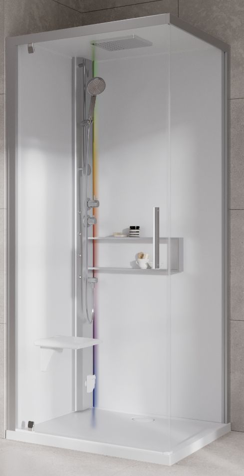 Novellini Glax 2 2.0 G+F kabina z hydromasażem 90 cm kwadratowa lewa parowa z brodzikiem srebrna G22GF90ST5-1BB