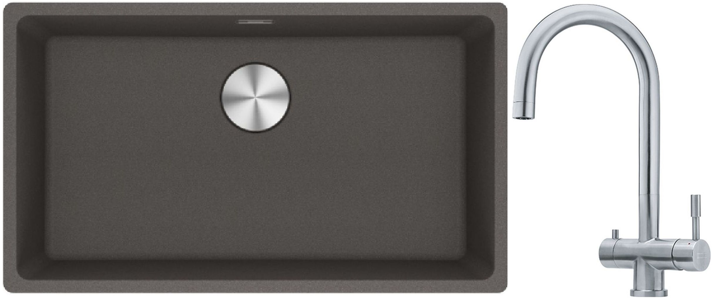 Franke Maris MRG 110-72 zlewozmywak granitowy 75,3x43,3 cm szary/grafitowy/onyx z baterią kuchenną Eos stal szlachetna (1250716377, ...