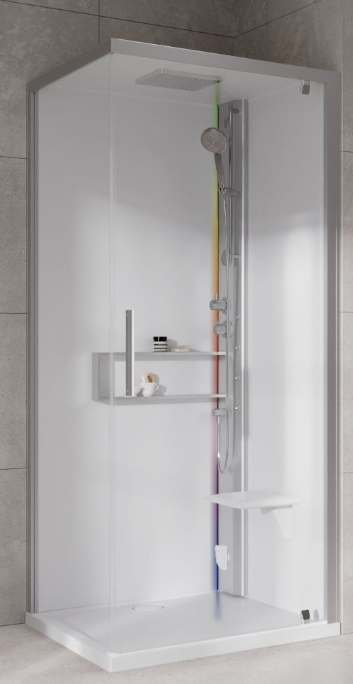 Novellini Glax 2 2.0 G+F kabina z hydromasażem 90 cm kwadratowa prawa parowa z brodzikiem srebrna G22GF99DT5-1BB