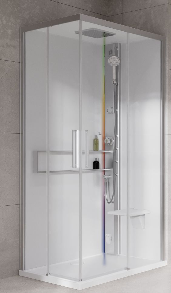 Novellini Glax 2 2.0 A kabina z hydromasażem 80x80 cm parowa z brodzikiem srebrna G22A80M5-1BB