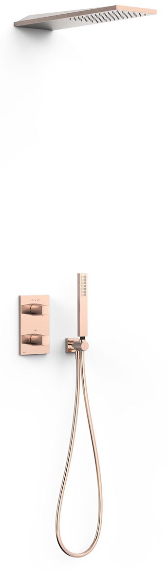 Tres Therm-Box zestaw prysznicowy podtynkowy termostatyczny z deszczownicą różowe złoto 24-K 21125005OP