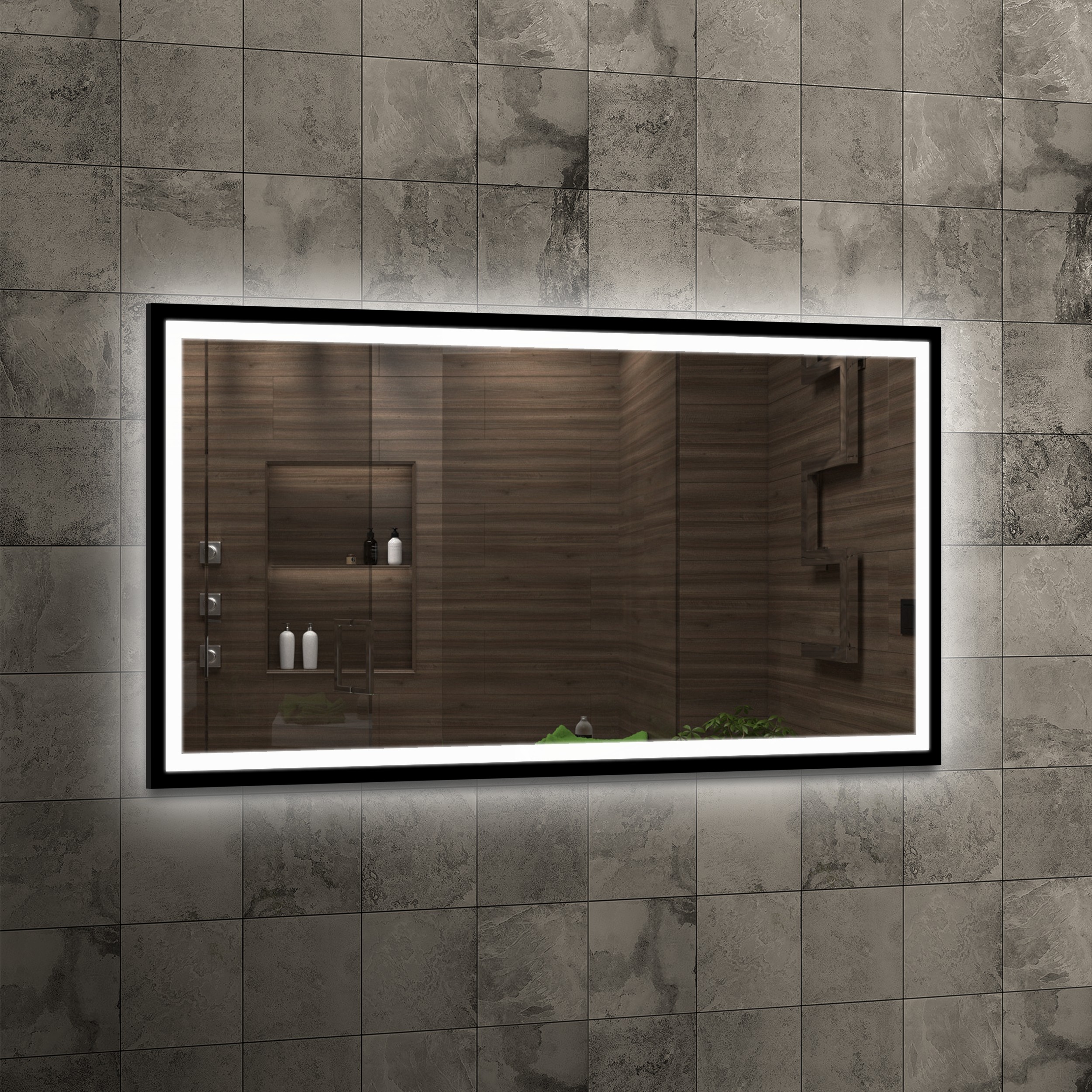 Venti Luxled lustro 120x60 cm prostokątne z oświetleniem czarny - Wysyłka w 24h