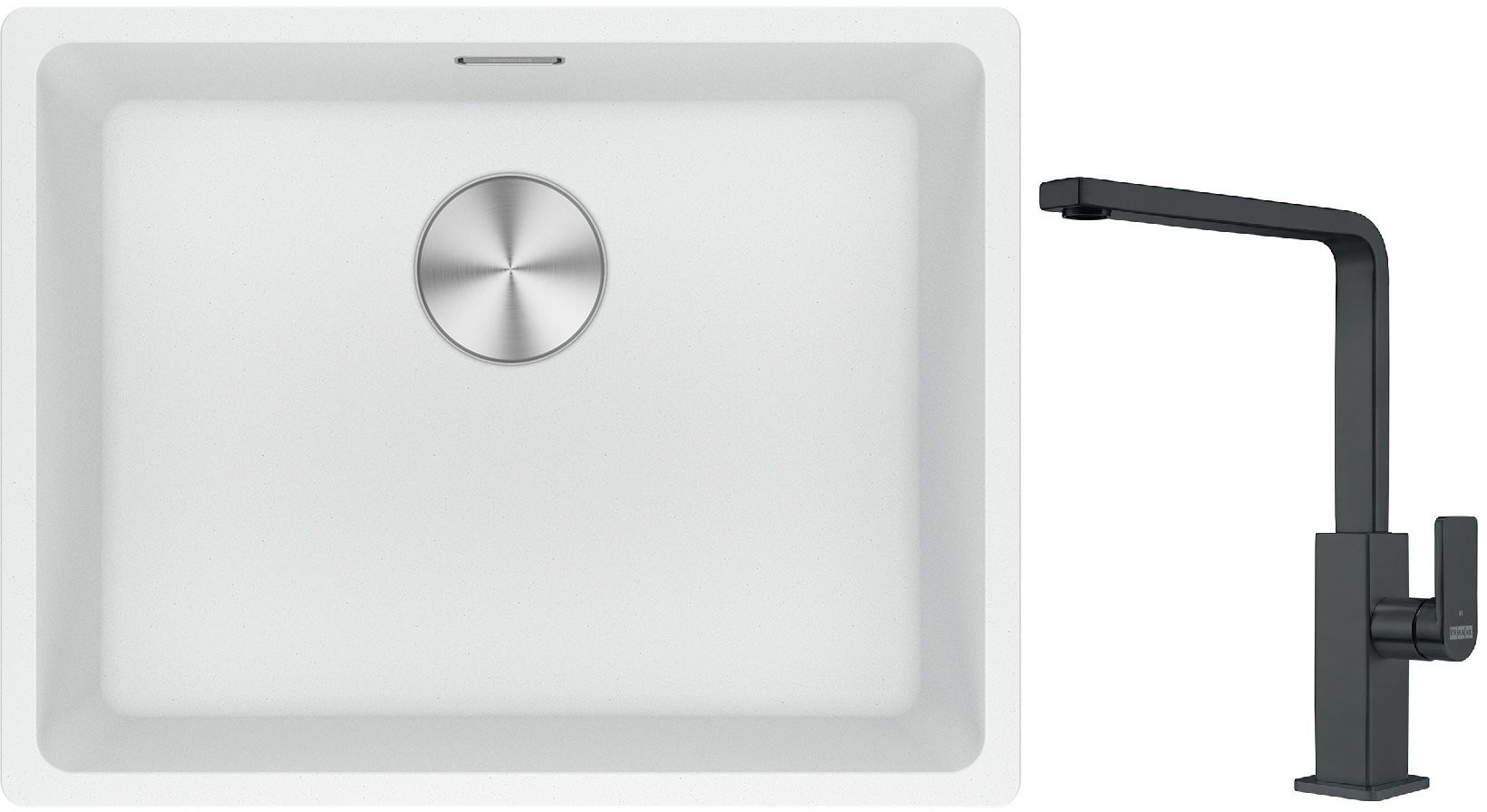 Franke Maris MRG 110-52 zlewozmywak 52x40 cm Fragranite biały polarny z baterią kuchenną Mythos czarna stal szlachetna (1250687255, ...