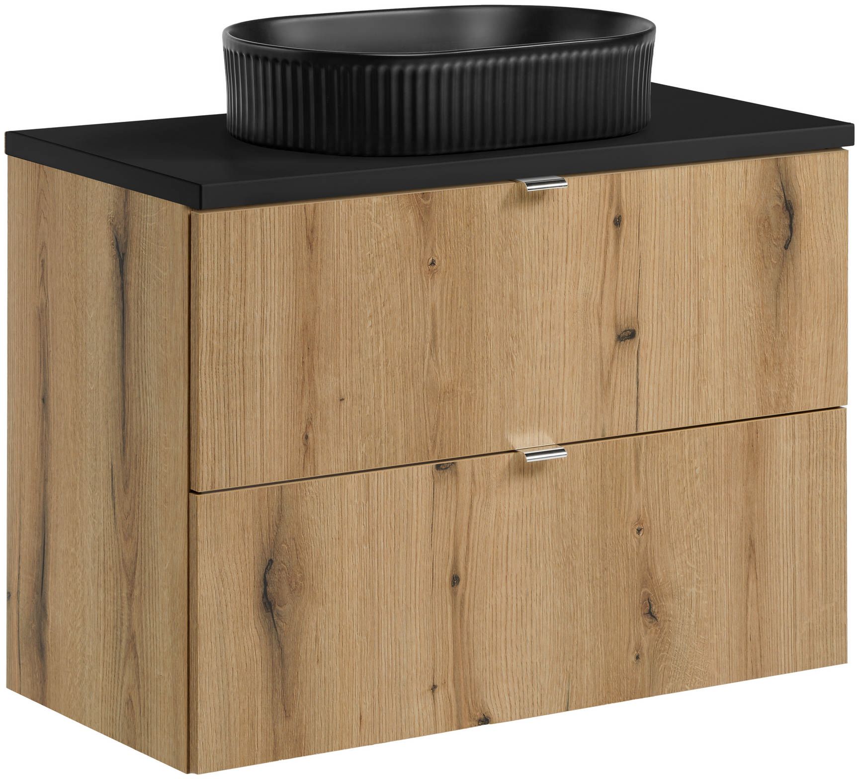 Zestaw Comad Nova Oak/Black szafka z blatem 80 cm dąb/czarny i umywalka Beyond 48x32,5 cm czarna SET-NOA B BLACK 80CM S UN BEYOND 5 BM