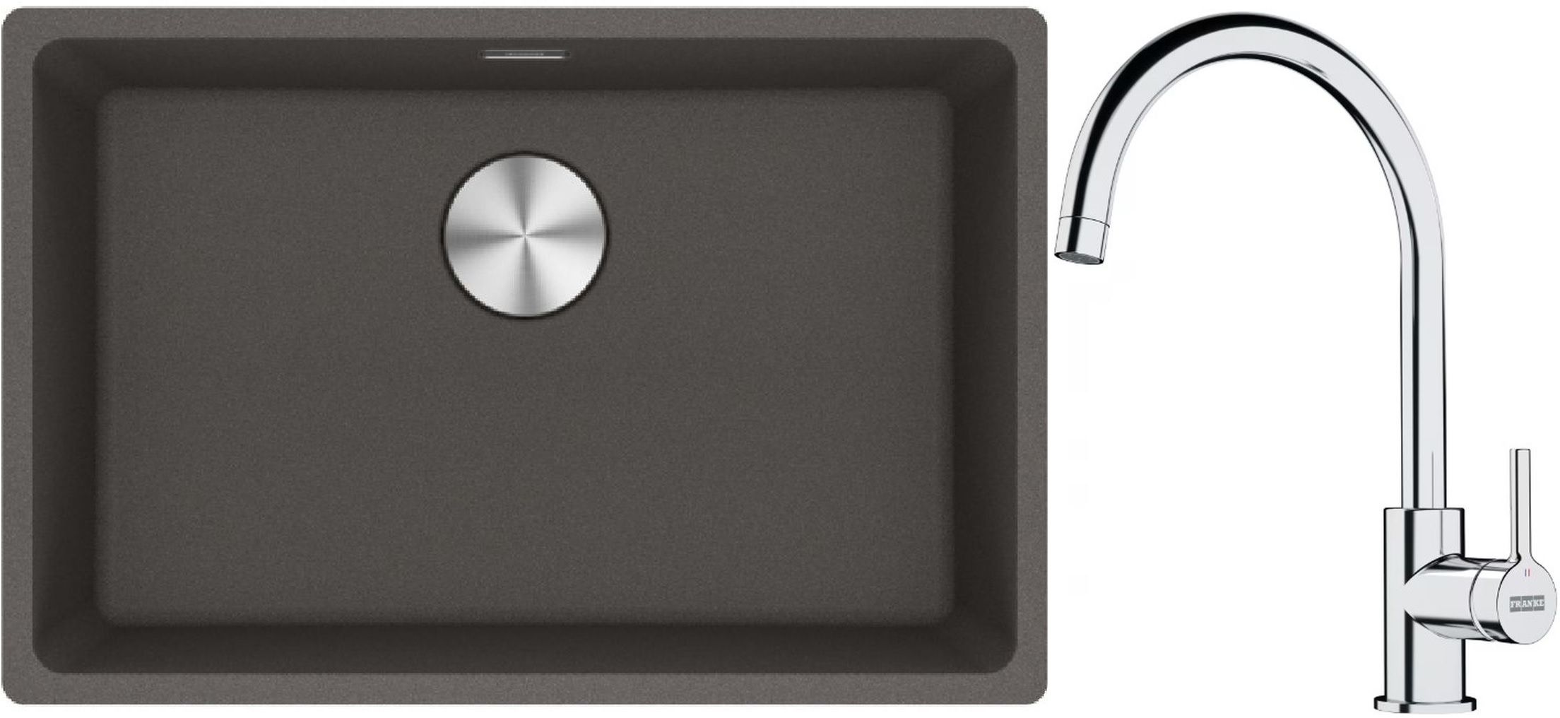 Franke Maris zlewozmywak granitowy 65,3x43,3 cm łupkowy szary z baterią kuchenną Lina chrom (1250716376, 1150693228)