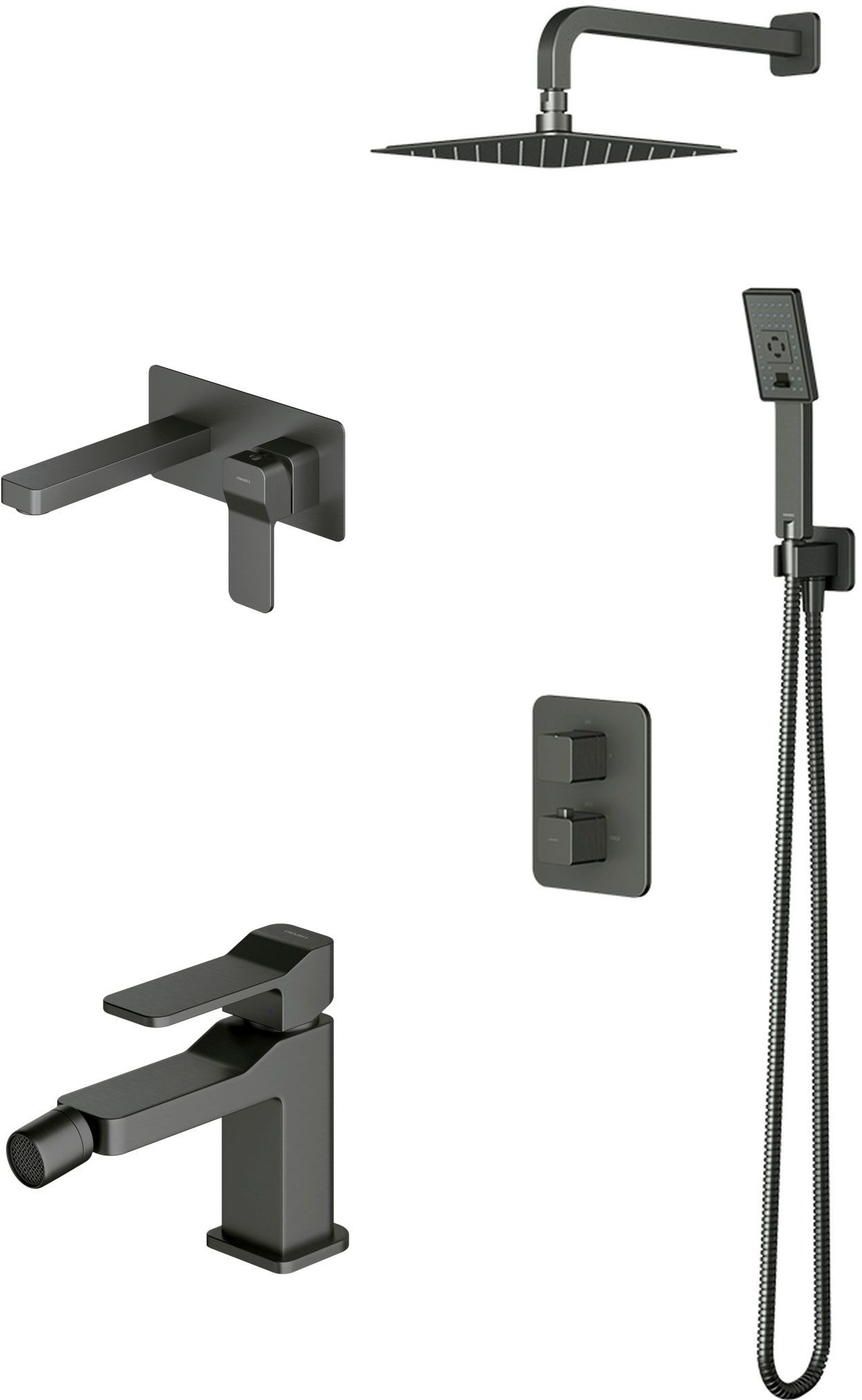 Zestaw Omnires Slide zestaw prysznicowy podtynkowy termostatyczny z deszczownicą, baterią umywalkową podtynkową i baterią bidetową ...