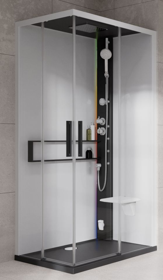 Novellini Glax 2 2.0 A kabina z hydromasażem 100x70 cm prawa parowa z brodzikiem czarna G22A107DT5-1HU